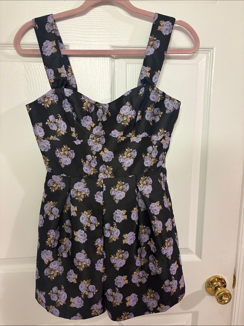 Storia Black Romper with Lavender and Gold Floral Print